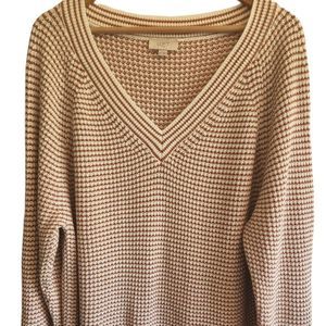 LOFT Rust and Ivory Striped Knit Sweater Size XXL